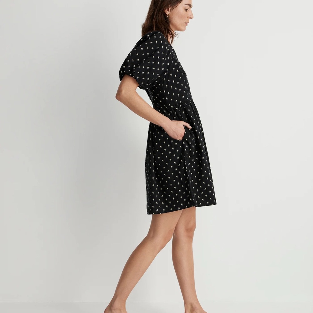 NWT Madewell V-Neck Puff-Sleeve Mini Dress in Floral Ikat
